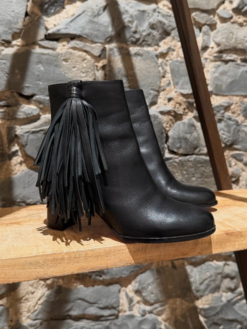 Christian Louboutin Black Leather Fringed Jimmynetta 70 Heeled Booties